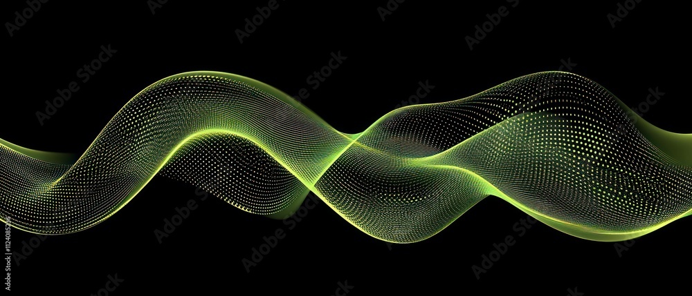 Aufkleber abstract green wave pattern on a black background, representing flow and movement.
