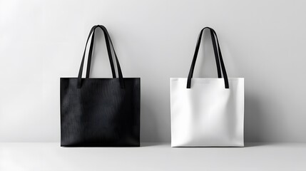 Canvas bag. mockup of fabric tote. Cloth totebag with handle. template of black and white cotton eco bag. Reusable tote for shopping. Blank mock for shopper. Ecobag for grocery. Vector,


