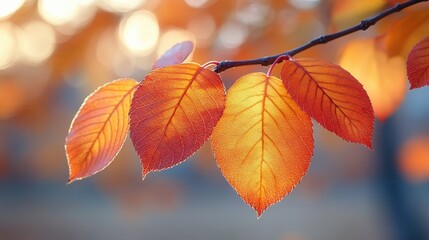 Obraz premium Vibrant autumn leaves glowing in the sunlight, showcasing nature's beauty.