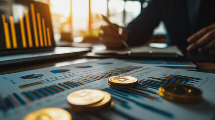 Naklejka premium Abstract business Financial charts show a significant increase in profits in the stock market.This is driven by higher interest rates and continued growth. In the innovation world network of financial