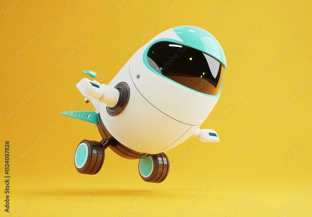 Leinwandbilder a whimsical robot with a sleek design and playful colors, floating against a bright backdrop.