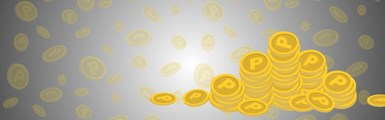 たくさんのコインが舞う背景・貯まるイメージフレーム　黒グラデ　2