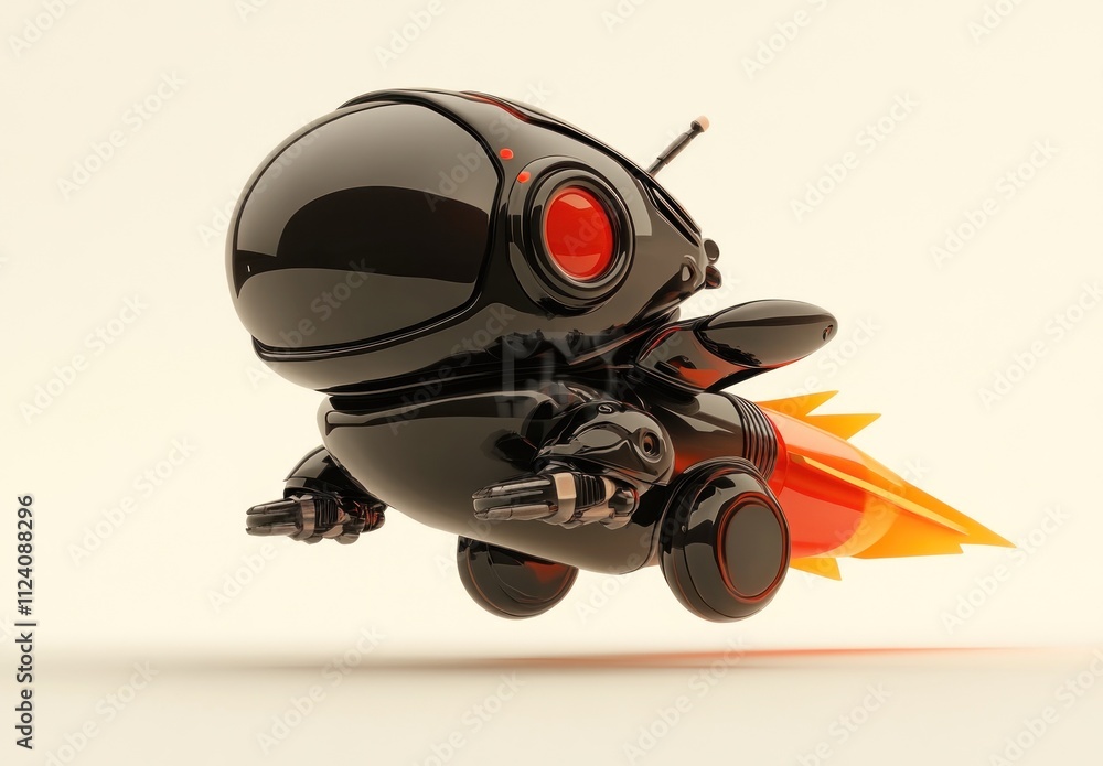 Aufkleber a futuristic robotic creature with jet propulsion and weaponry, designed for playful adventures.