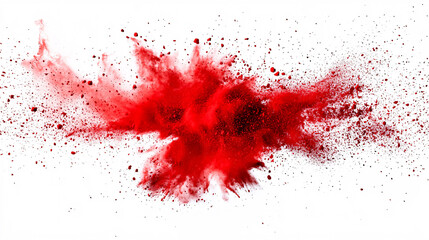 A bright red powder explosion from Holi paint, isolated against a white background for industrial printing.