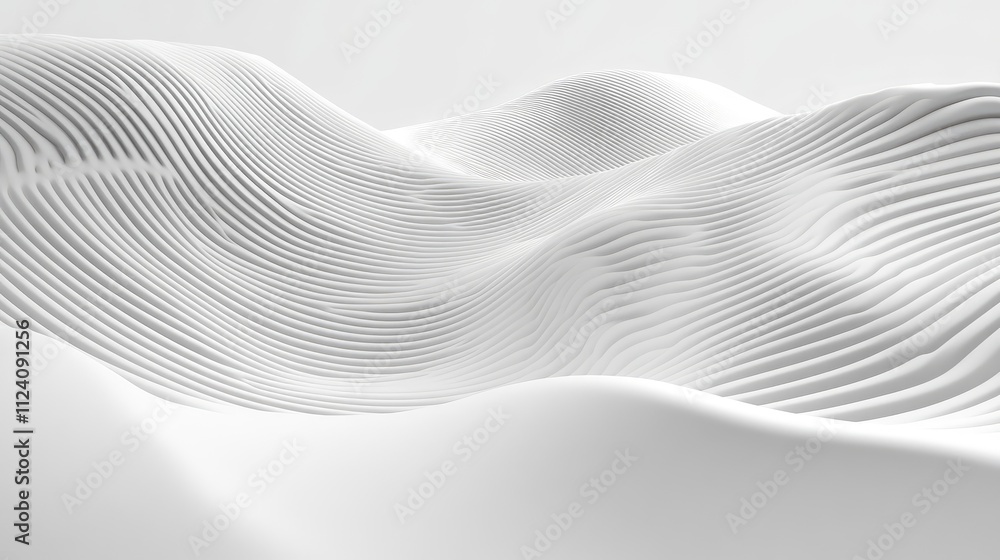 Poster Abstract Wave Pattern in White Tones with Smooth Curves and Lines