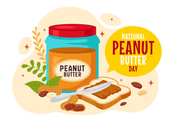 National Peanut Butter Day Vector Illustration on January 24 Featuring a Jar of Peanut Butter in a Flat Style Cartoon Background