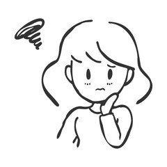 悩み顔の手描きの女性イラスト