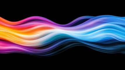 A vibrant abstract representation of flowing energy streams, radiating dynamic rainbow colors on a pitch-black background, glowing with bioluminescent intensity