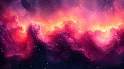 Obraz premium Abstract cosmic nebula with vibrant pink, orange, and purple hues, swirling clouds of gas and dust.