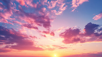 Obraz premium Summer sky background on sunset beautiful imaginary. A breathtaking view of a colorful sunset blending pink and purple hues across the sky.