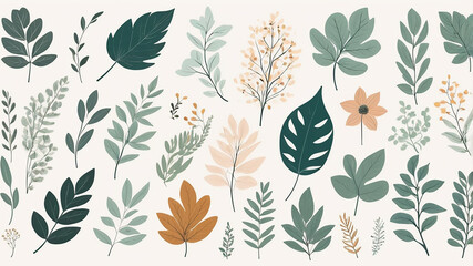 Nature Inspired Botanical Illustrations with Leaves and Floral Doodles for Serene Visuals