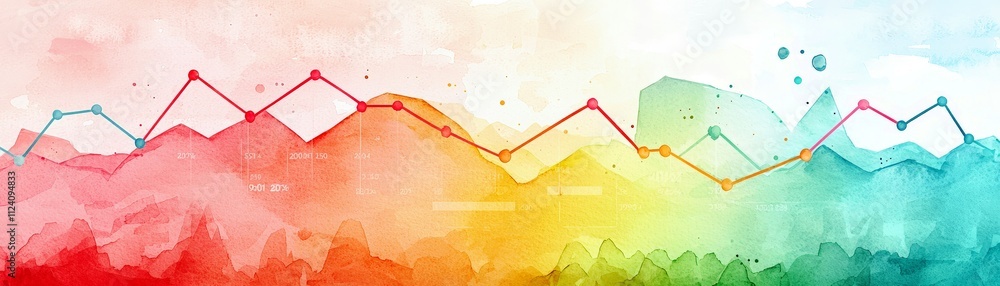 Poster abstract watercolor background with line graph and data visualization in soft colors representing st