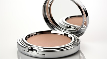 silver makeup mirror isolated on white.  HD 8K wallpaper Stock Photographic Image