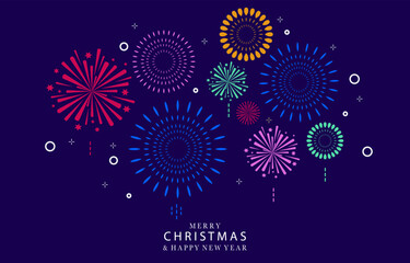 firework happy new year on night background.Editable vector illustration for horizontal design
