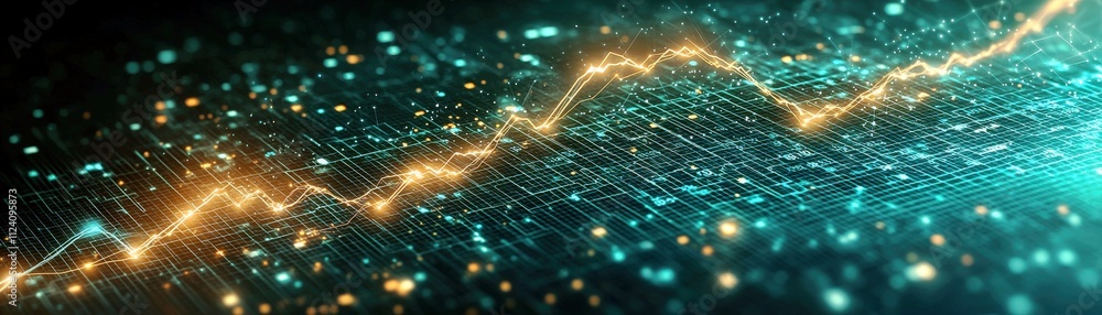Aufkleber dynamic digital stock market trend analysis with golden graph lines and sparkling background