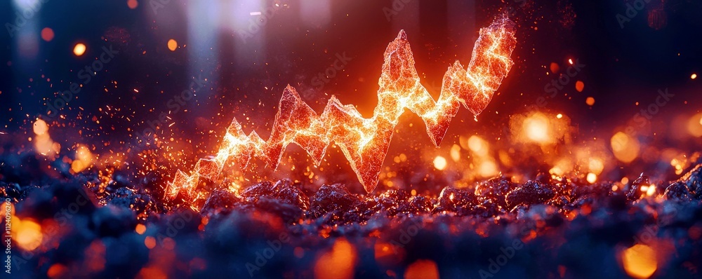 Poster vibrant abstract image of glowing chart lines representing financial growth against a dark and fiery