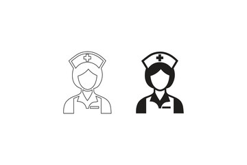 Nurse icon outline, medical doctor sign, nurse in uniform black and white vector eps 10