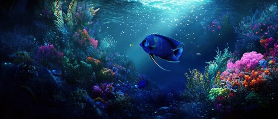 Fototapeta premium Nature's glow angelfish of the dark ocean depths