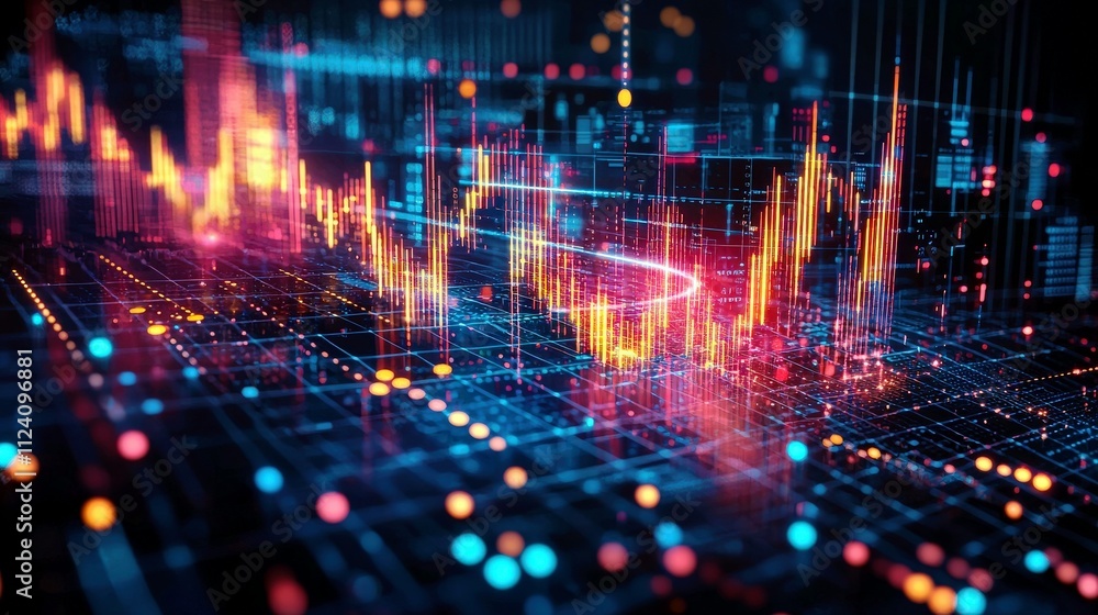 Poster abstract financial graph with colorful data visualization showcasing digital analytics and trading t