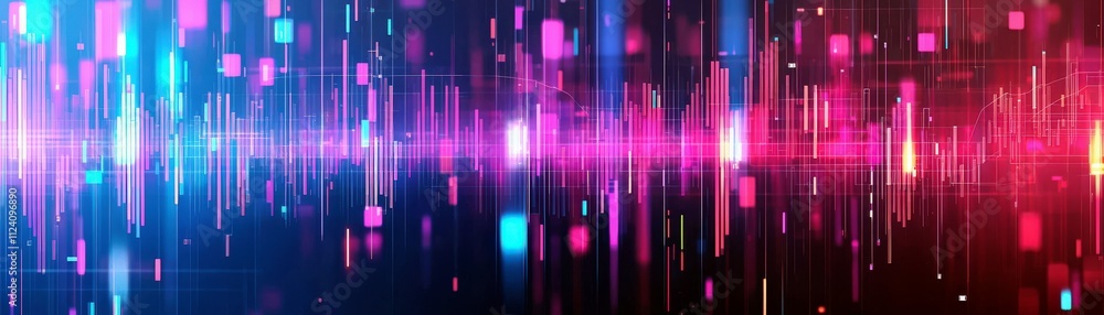 Poster vibrant abstract sound wave design with colorful light effects and digital patterns for creative bac