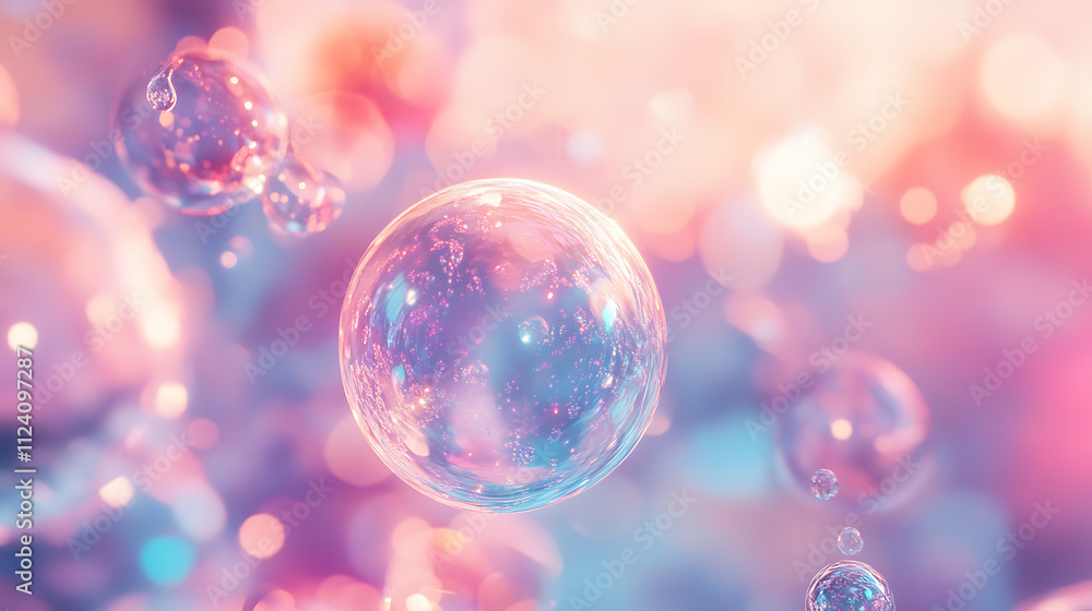 Poster bubbles in bokeh abstract photography soft focus colorful background dreamy atmosphere for visual ar