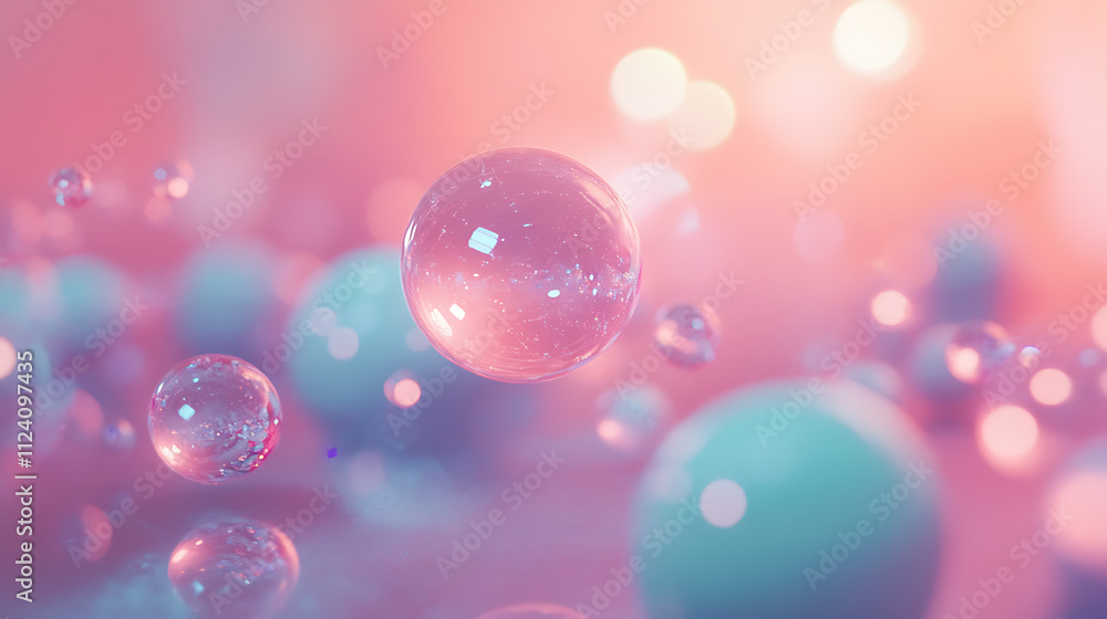 Poster bubbles floating in bokeh background abstract art soft focus creative studio dreamy atmosphere