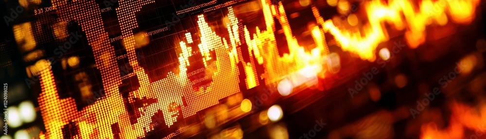 Poster dynamic financial market graph with vibrant colors and trends displaying technological advancements 