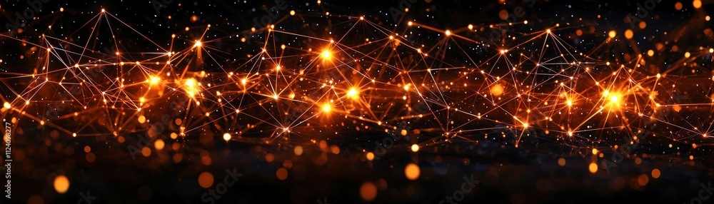 Poster sparkling lights and glowing particles in a dark background creating an abstract and captivating vis