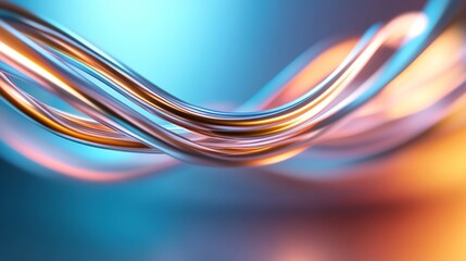 Abstract image of flowing metallic wires illuminated with vibrant colors. AI Generative