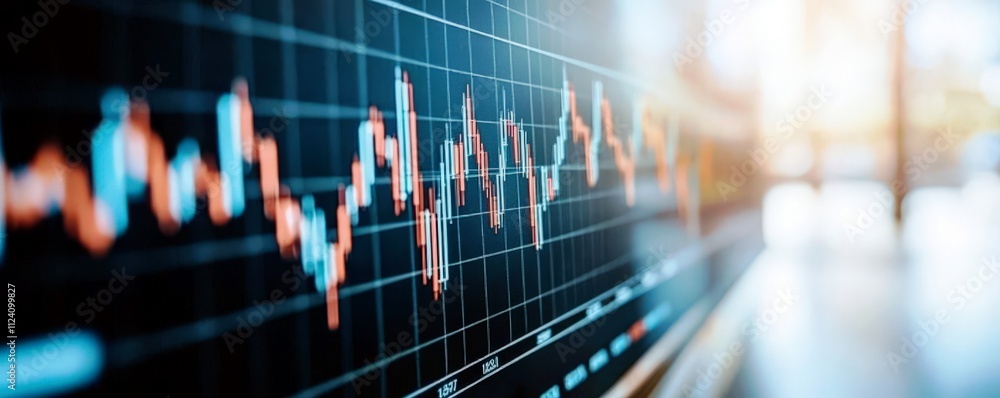 Poster financial market analysis with dynamic stock chart depicting trends and fluctuations in trading data