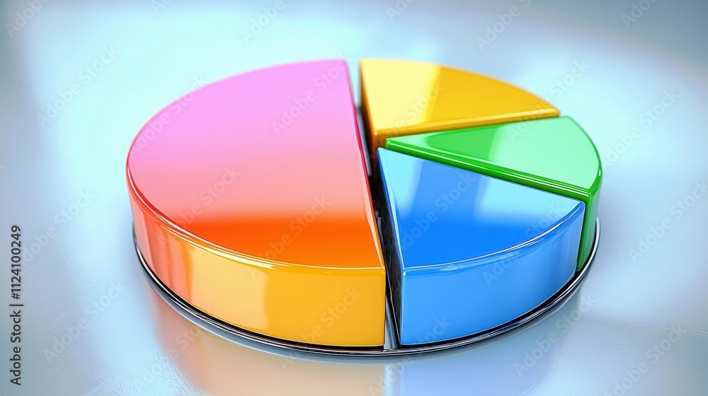 Poster colorful 3d pie chart on a reflective surface for data representation and visualization in business 