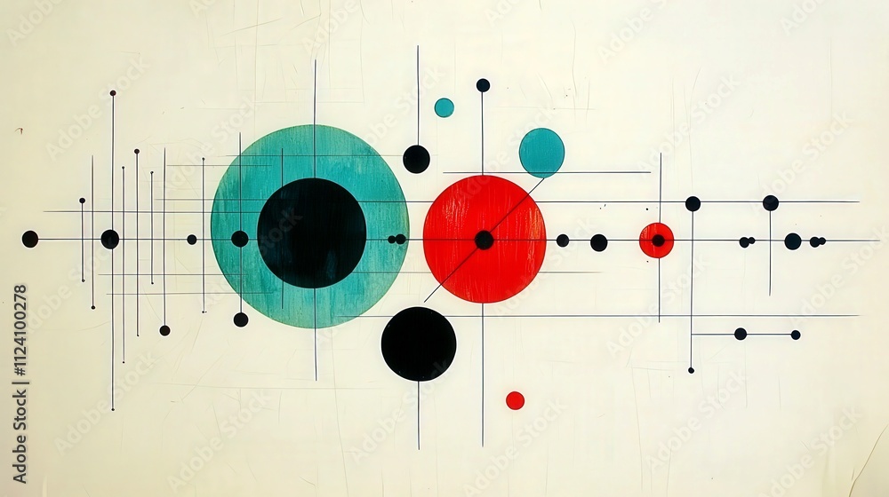 Poster abstract colorful composition with geometric circles and lines on a light background for modern art 