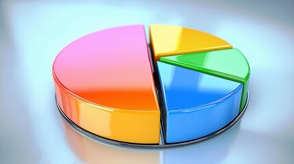 Fototapeta premium Colorful 3D Pie Chart on a Reflective Surface for Data Representation and Visualization in Business Analysis