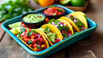 Delicious taco feast mexican restaurant food photography vibrant kitchen close-up culinary delight for food lovers