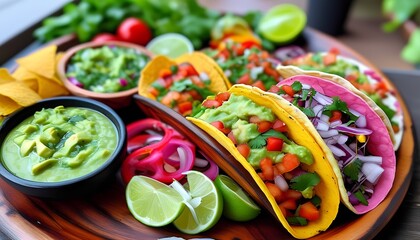 Vibrant taco feast display vibrant kitchen food photography natural light culinary delights flavorful experience for food lovers