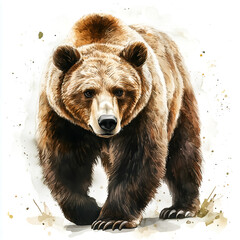 Obraz premium watercolour realistic bear illustration, on a white background.
