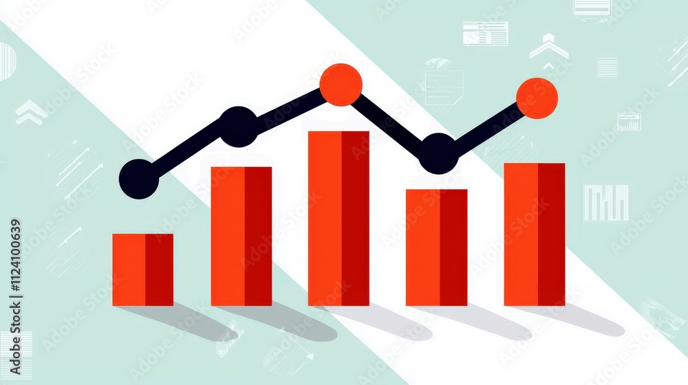 Poster trend analysis with red bar graph and line chart displaying data insights on a soft turquoise backgr