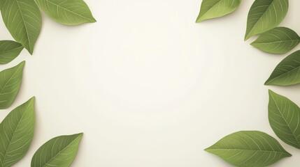 Fototapeta premium Pastel background with light green leaves framing nature scene