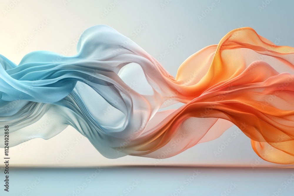 Poster this abstract image captures the graceful movement of soft fabric waves in gentle blue and orange hu