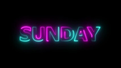 Glowing neon lines sunday text animation on black background. Seamless loop. Neon sunday neon sign animation. luxury sunday text animation.