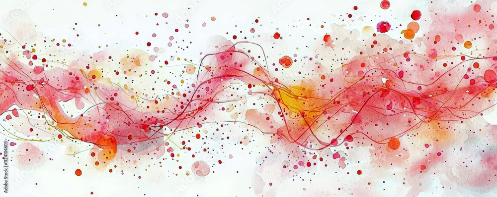 Poster abstract watercolor background with colorful splashes and flowing lines in red, orange, and yellow t