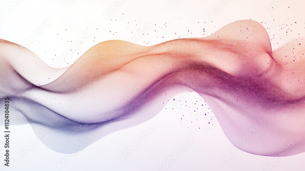 Poster a flowing wave of colorful gradients, blending soft hues of orange, purple, and white, creating an e