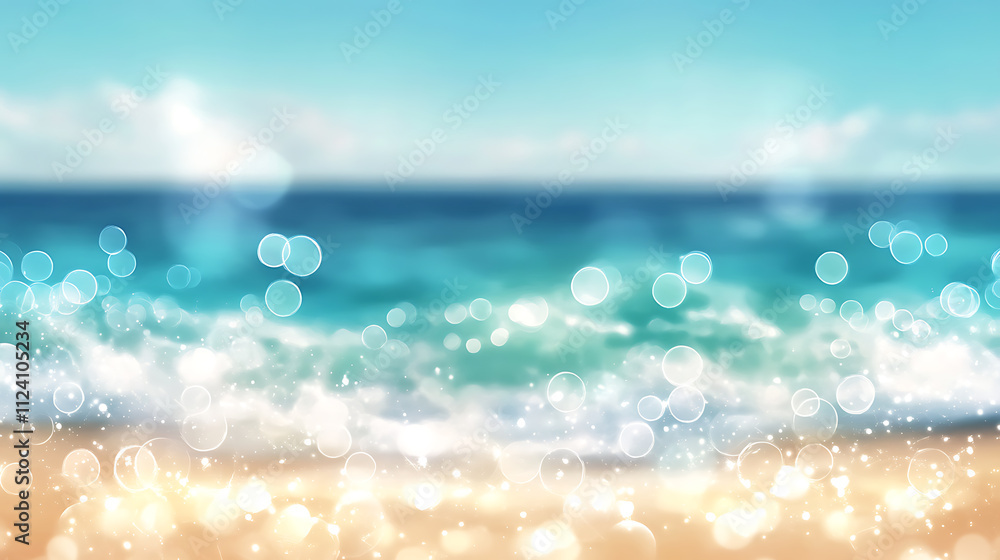 Poster ocean waves with bokeh effect at the beach scenic view relaxing atmosphere summer vibes