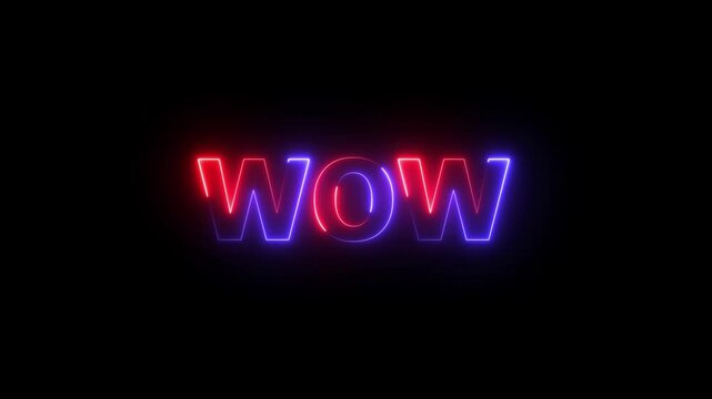 Wow neon sign animation. Glowing neon lines wow text animation on black background. Seamless loop. neon luxury wow text animation.  - Powered by Adobe