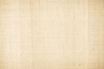 Fototapeta premium Brown sackcloth woven texture background in natural pattern. Jute hessian burlap, linen background in light beige cream color blank. Weaving canvas fiber line cotton cloth textured as organic.