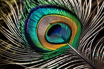 Obraz premium Close up of a peacock feather. Colorful decorative design.