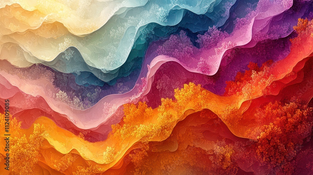 Poster abstract colorful waves with layered textures and gradients.