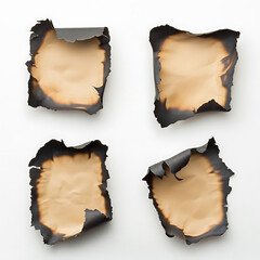 Fototapeta premium Set of burnt holes of paper isolated on white background,ripped paper with burned edges on white background,texture and background,Collection of burnt holes in piece of paper isolated on white,Ai