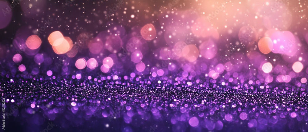 Wall mural festive purple bokeh glitter texture with christmas abstract design elements and blank space, ideal 