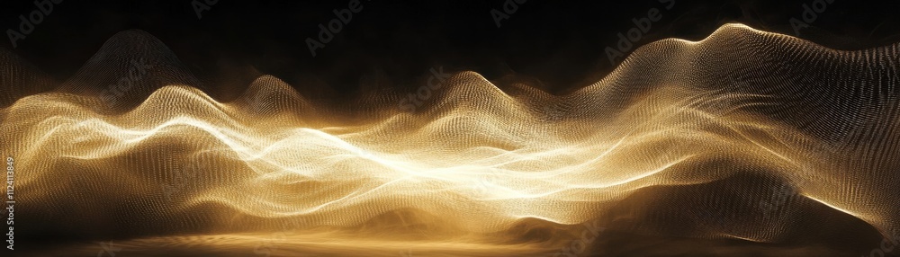 Poster a mesmerizing abstract landscape of golden waves, blending light and texture in an ethereal, fluid c